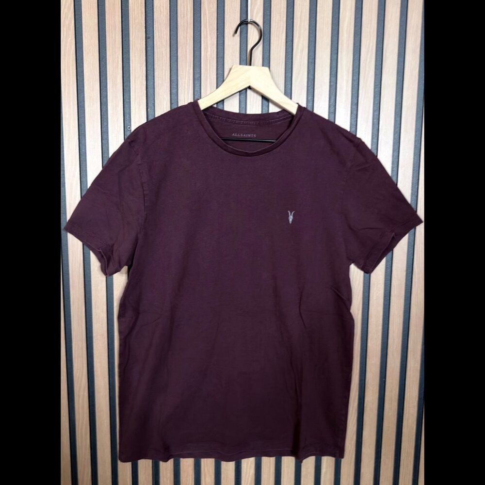 AllSaints T Shirt Large Mens Burgundy Tonic Crewneck Short Sleeve RamSkull Tee